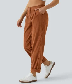 Pants<HALARA Mid Rise Zipper Pocket Corduroy Casual Pants