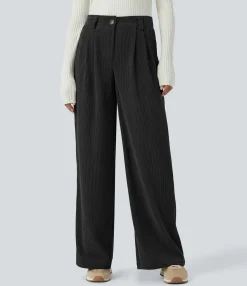 Pants|Wide-Leg Pants<HALARA Mid Rise Zipper Pocket Solid Corduroy Wide Leg Casual Pants