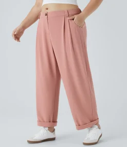 Plus Size<HALARA Mid Rise Zipper Pocket Waffle Casual Plus Size Pants