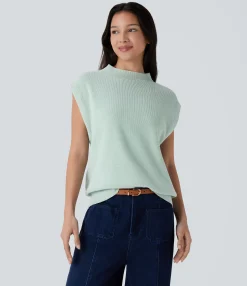 Sweaters<HALARA Mock Neck Cap Sleeve Casual Sweater