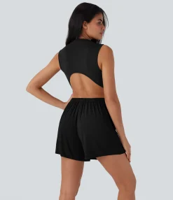 Jumpsuits<HALARA Mock-Neck Sleeveless Casual Jumpsuit with Pockets-Easy Peezy