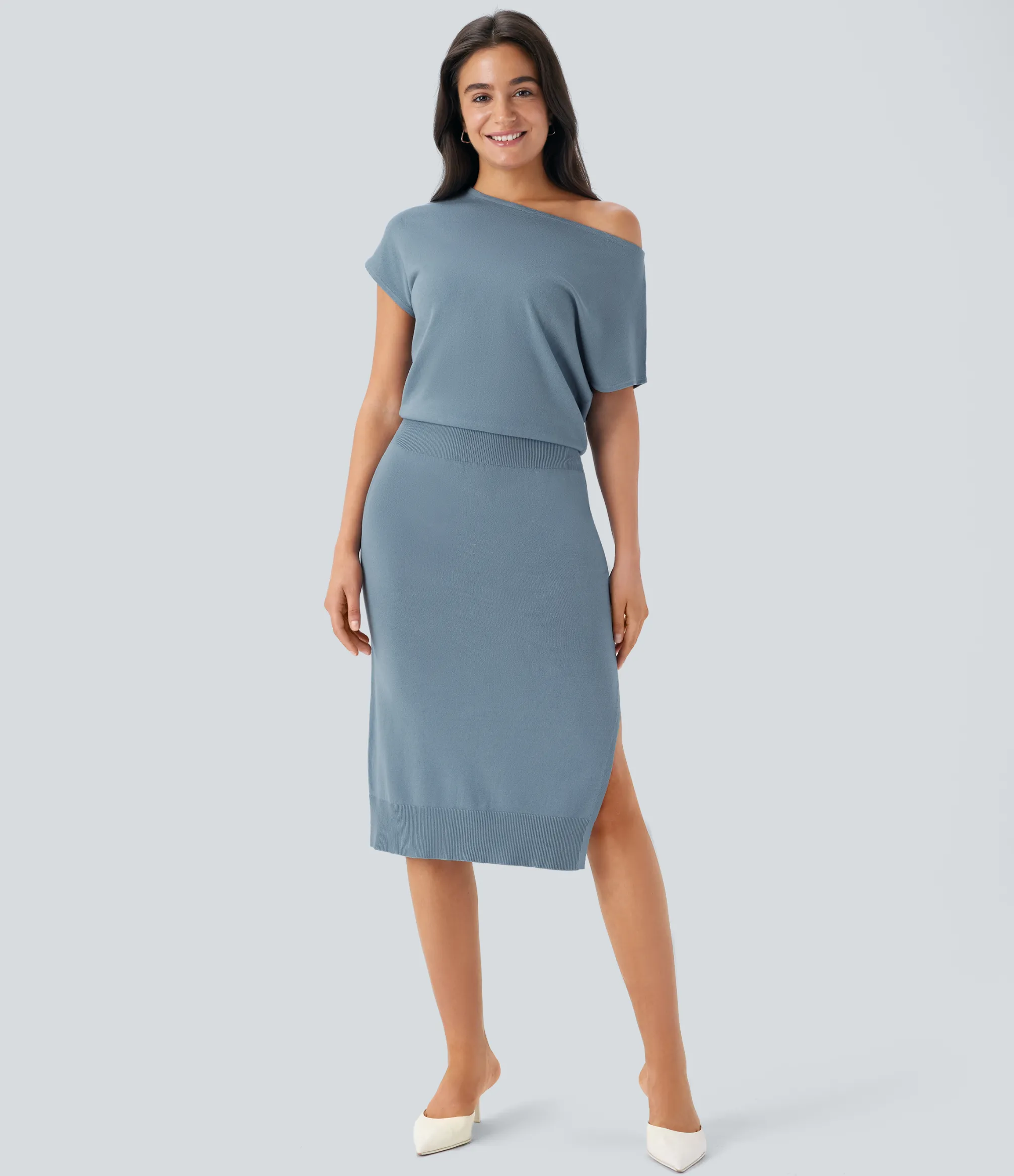 Dresses|Sweaters<HALARA Off Shoulder Short Sleeve Midi Slim Casual Sweater Dress