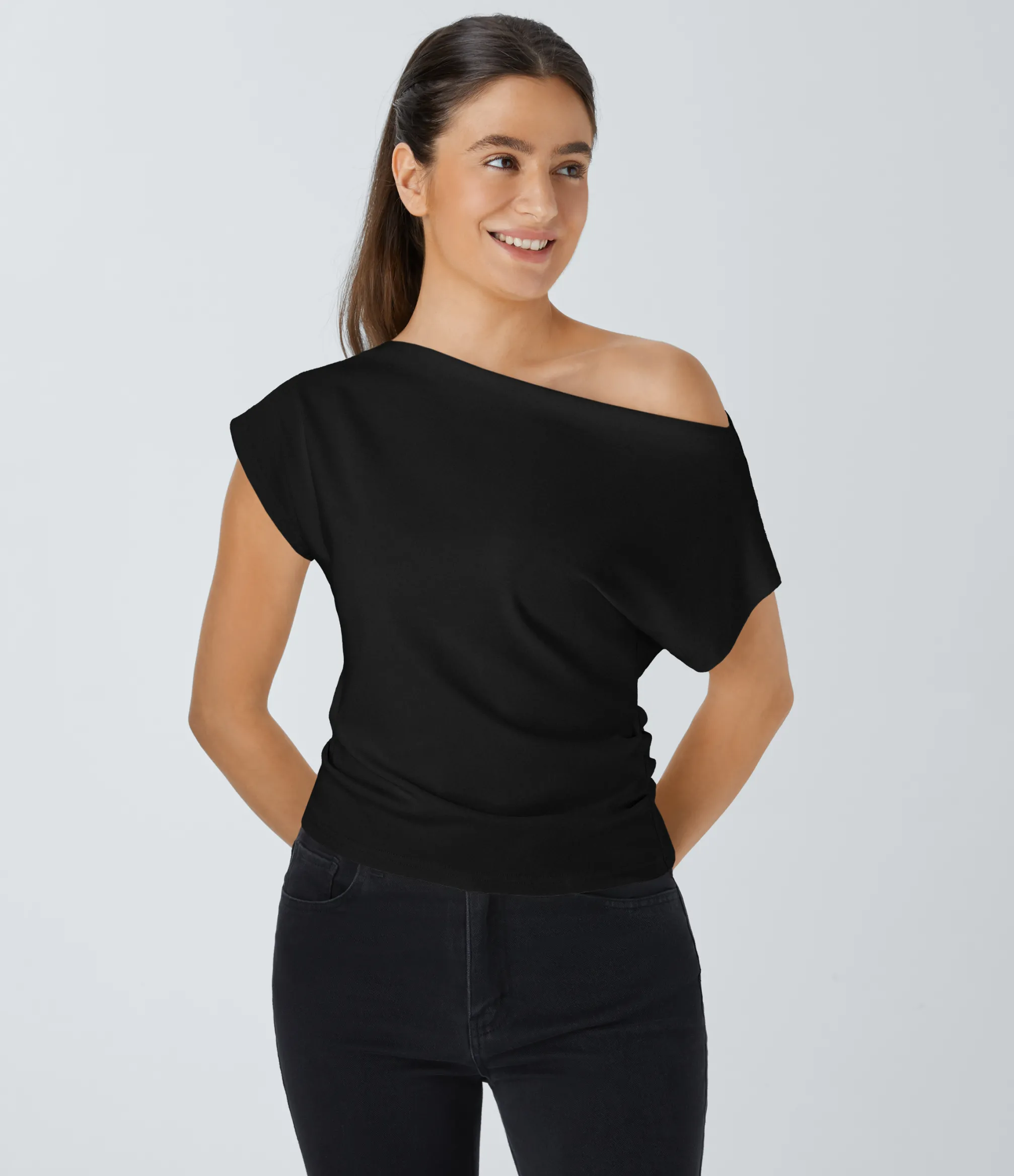 Casual Tops<HALARA Off Shoulder Short Sleeve Ruched Casual Top