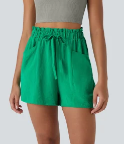 Shorts<HALARA Paper Bag High Waisted Drawstring Pocket Casual Linen-Feel Shorts