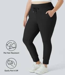 Plus Size<HALARA Patitoff™ Flow Pet Hair Resistant High Waisted Drawstring Pocket Plus Size Plain Full Length Joggers