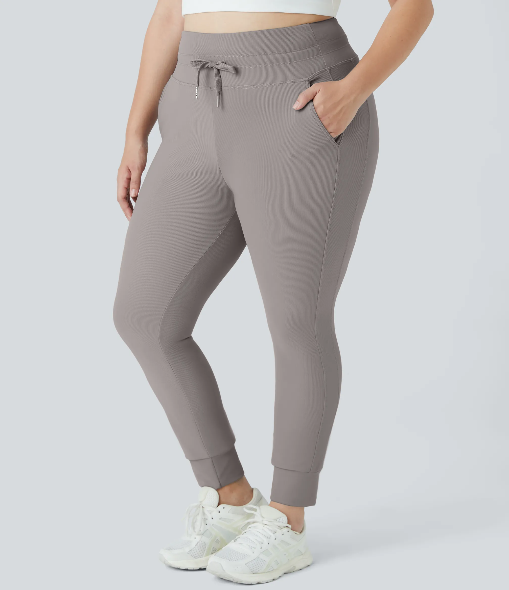 Plus Size<HALARA Patitoff™ Flow Pet Hair Resistant High Waisted Drawstring Pocket Plus Size Plain Full Length Joggers