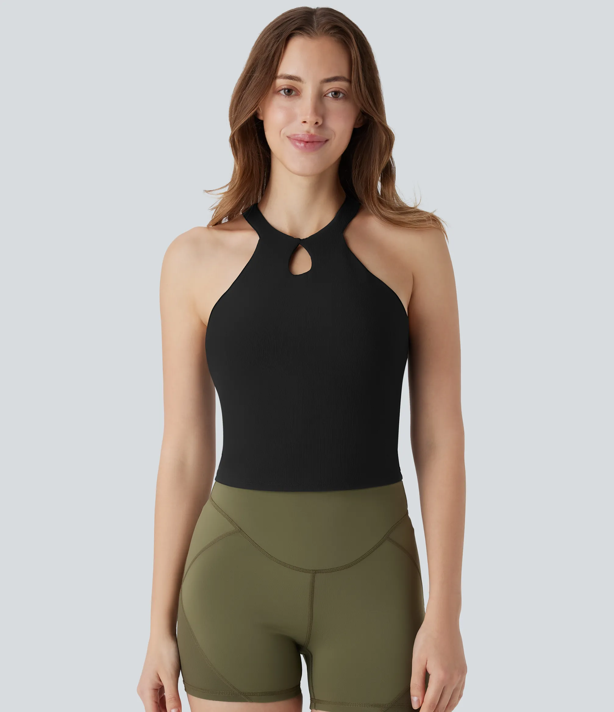 Yoga Tops|Tank Tops & Camis<HALARA Patitoff™ Flow Pet Hair Resistant Halter Cut Out Cropped Yoga Tank Top