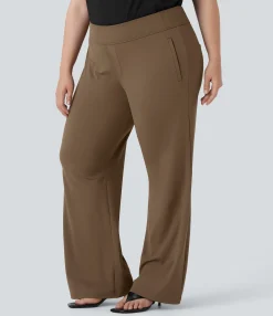 Flare Pants|Plus Size<HALARA Plus Size Flex™ High Waisted Work Flare Pants with Side Zip Pockets
