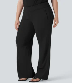 Flare Pants|Plus Size<HALARA Plus Size Flex™ High Waisted Work Flare Pants with Side Zip Pockets