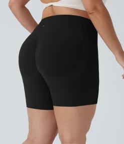 Plus Size<HALARA Plus Size UltraSculpt™ SoCinched High Waisted Scrunch Butt Lifting Tummy Control Shaping Training Biker Shorts 7'' with Pockets