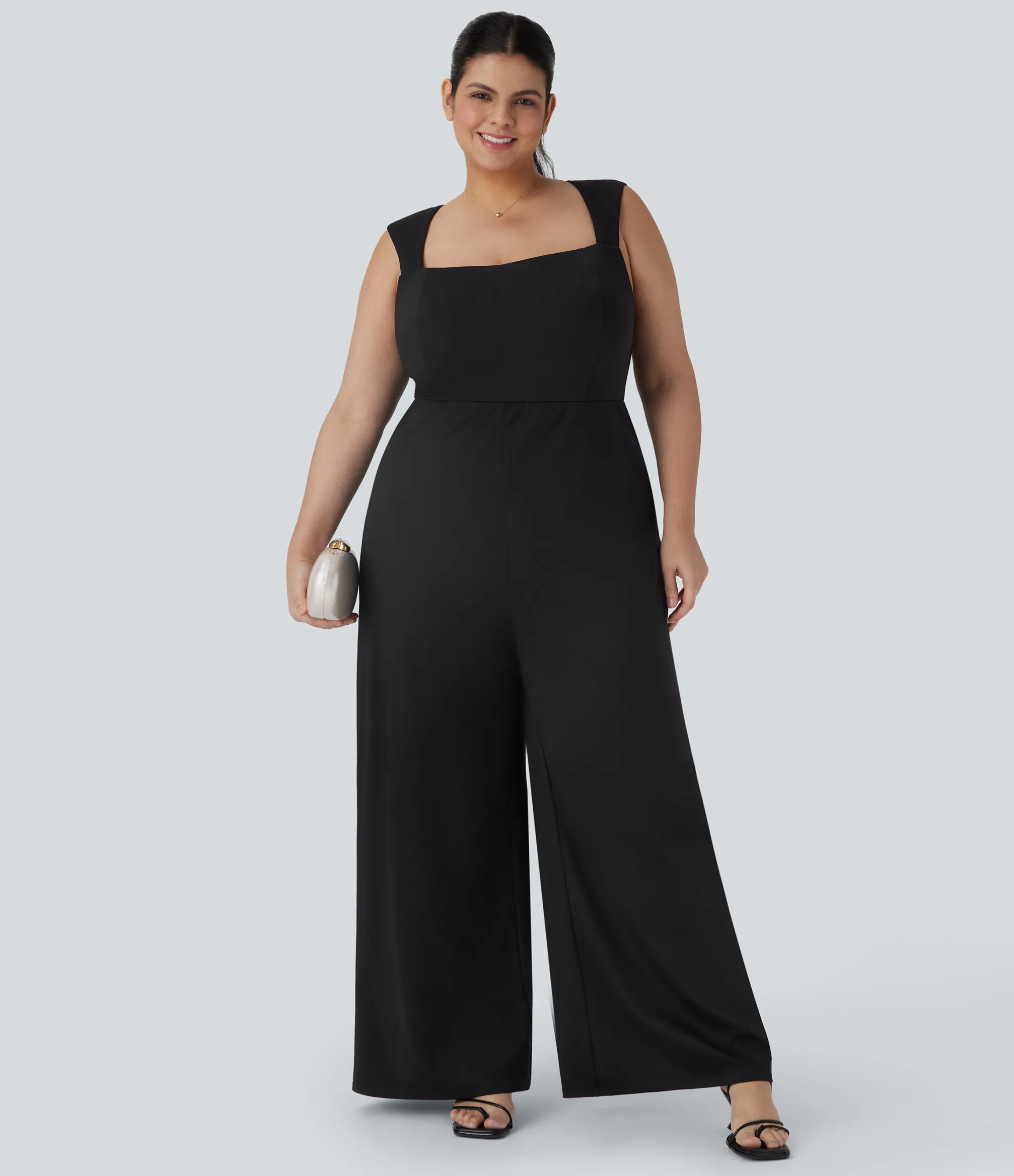 Plus Size<HALARA Plus Size Square Neck Sleeveless Jumpsuit