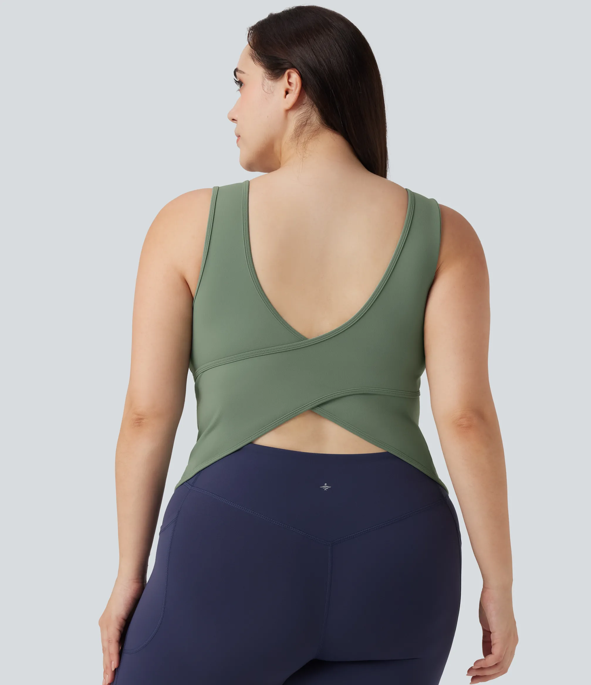 Plus Size<HALARA Plus Size U Neck Crossover Yoga Tank Top-Longer Length