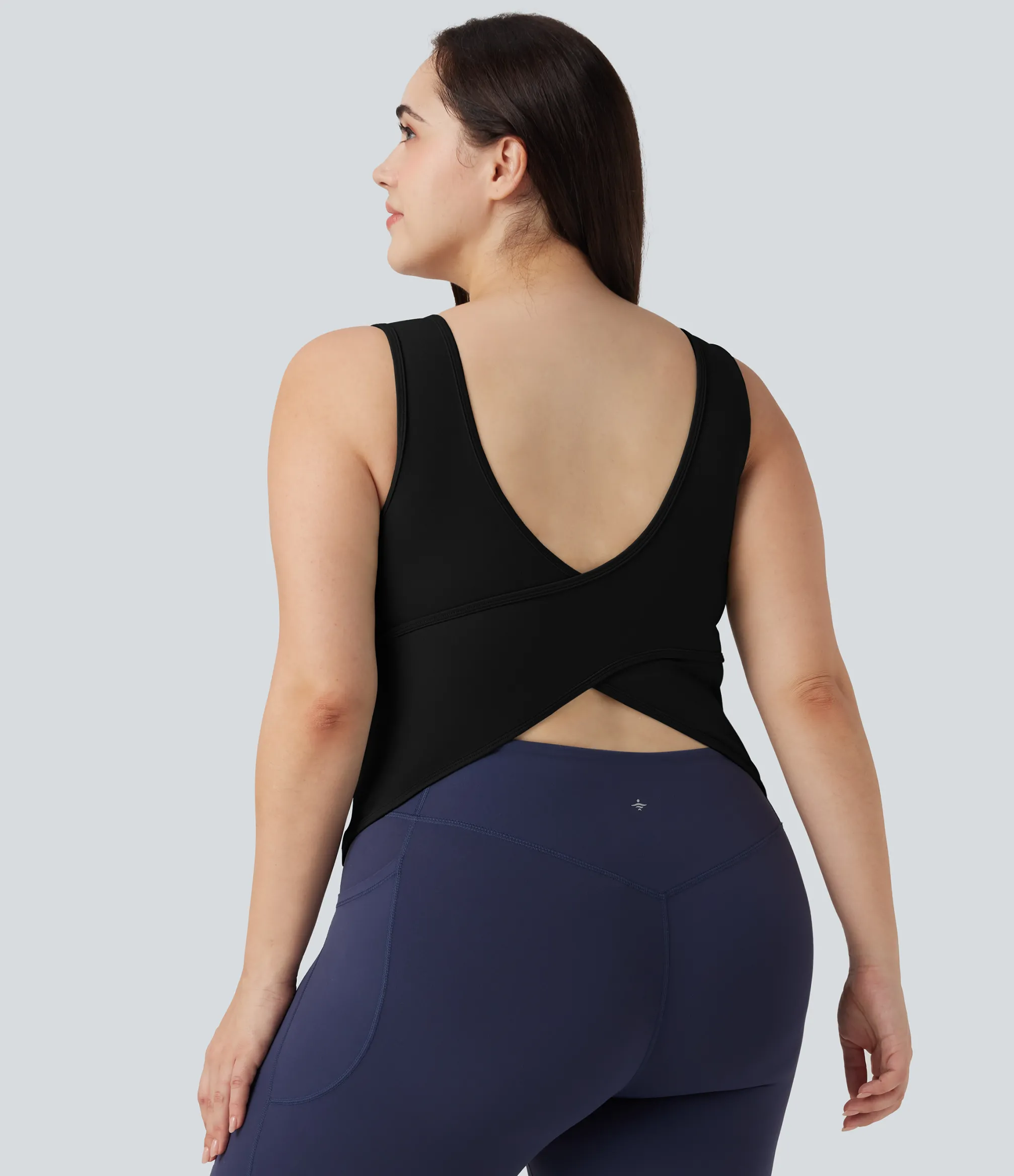 Plus Size<HALARA Plus Size U Neck Crossover Yoga Tank Top-Longer Length