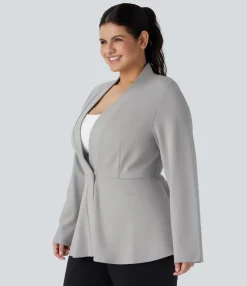 Work Tops|Plus Size<HALARA Plus Size V Neck Long Sleeve Single Front Work Peplum Jacket