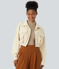 Jackets & Outerwear<HALARA Pocket Cropped Corduroy Casual Jacket