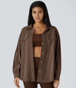 Jackets & Outerwear<HALARA Pocket Long sleeve Curved Hem Corduroy Casual Jacket