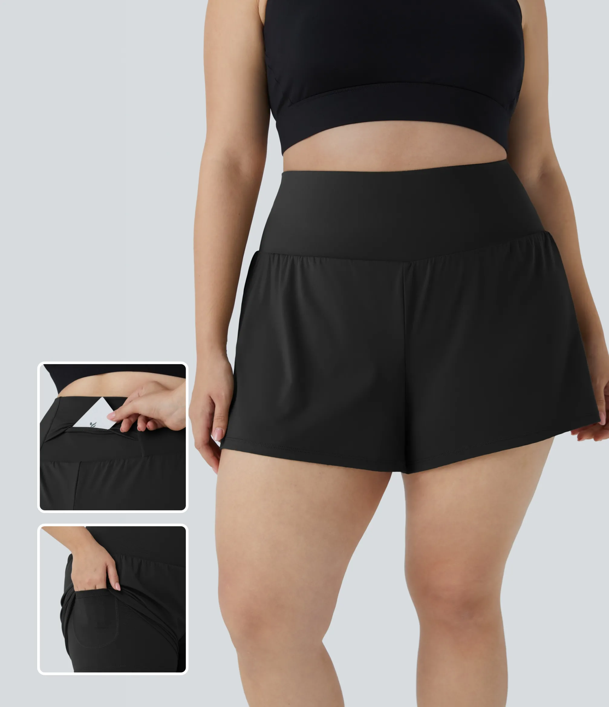 Plus Size<HALARA Pocket Plus Pocket 2-in-1 Gym Plus Size Shorts 2.5''
