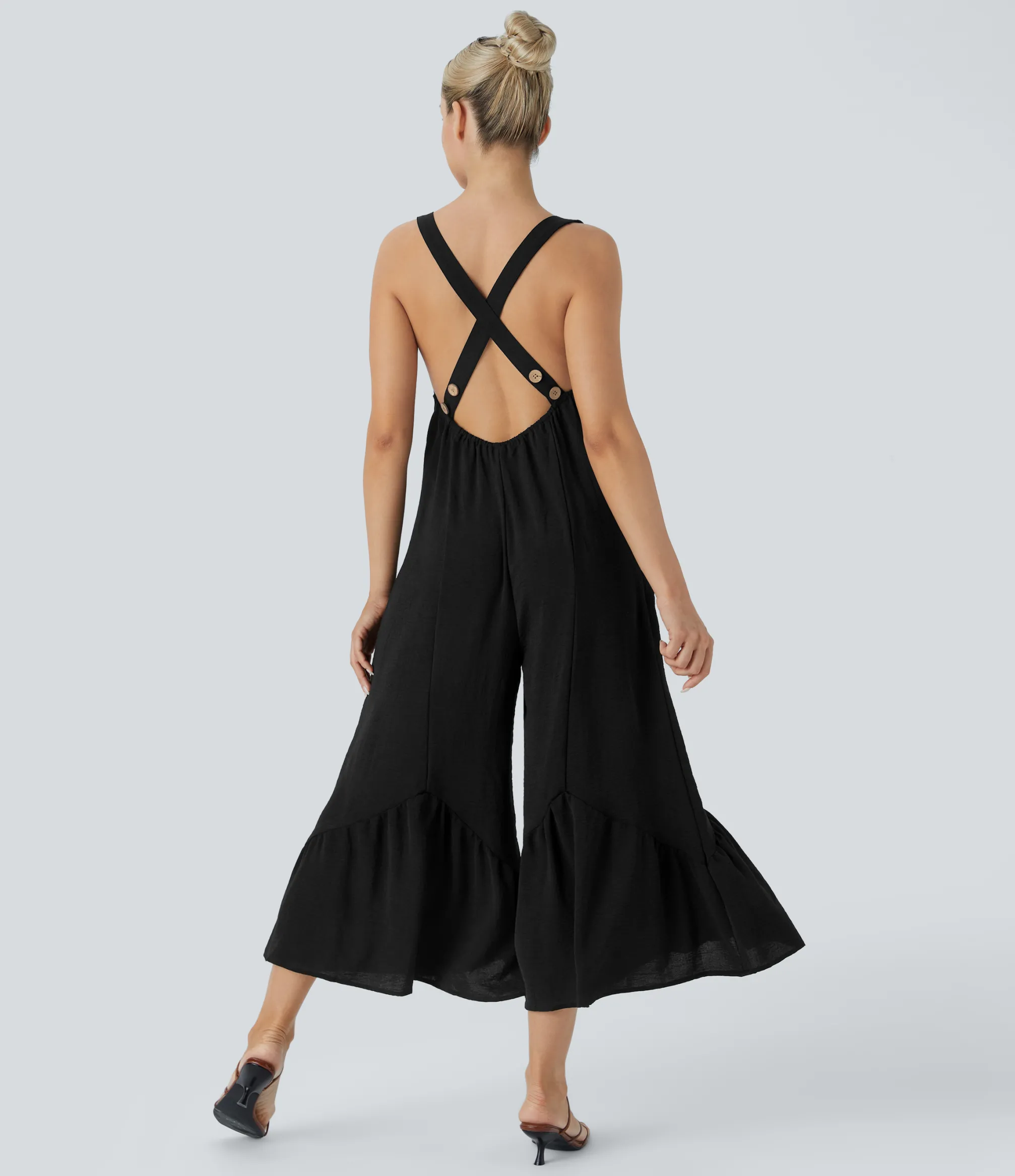 Jumpsuits<HALARA Pocket Ruffle Wide Leg Capri Casual Jumpsuit