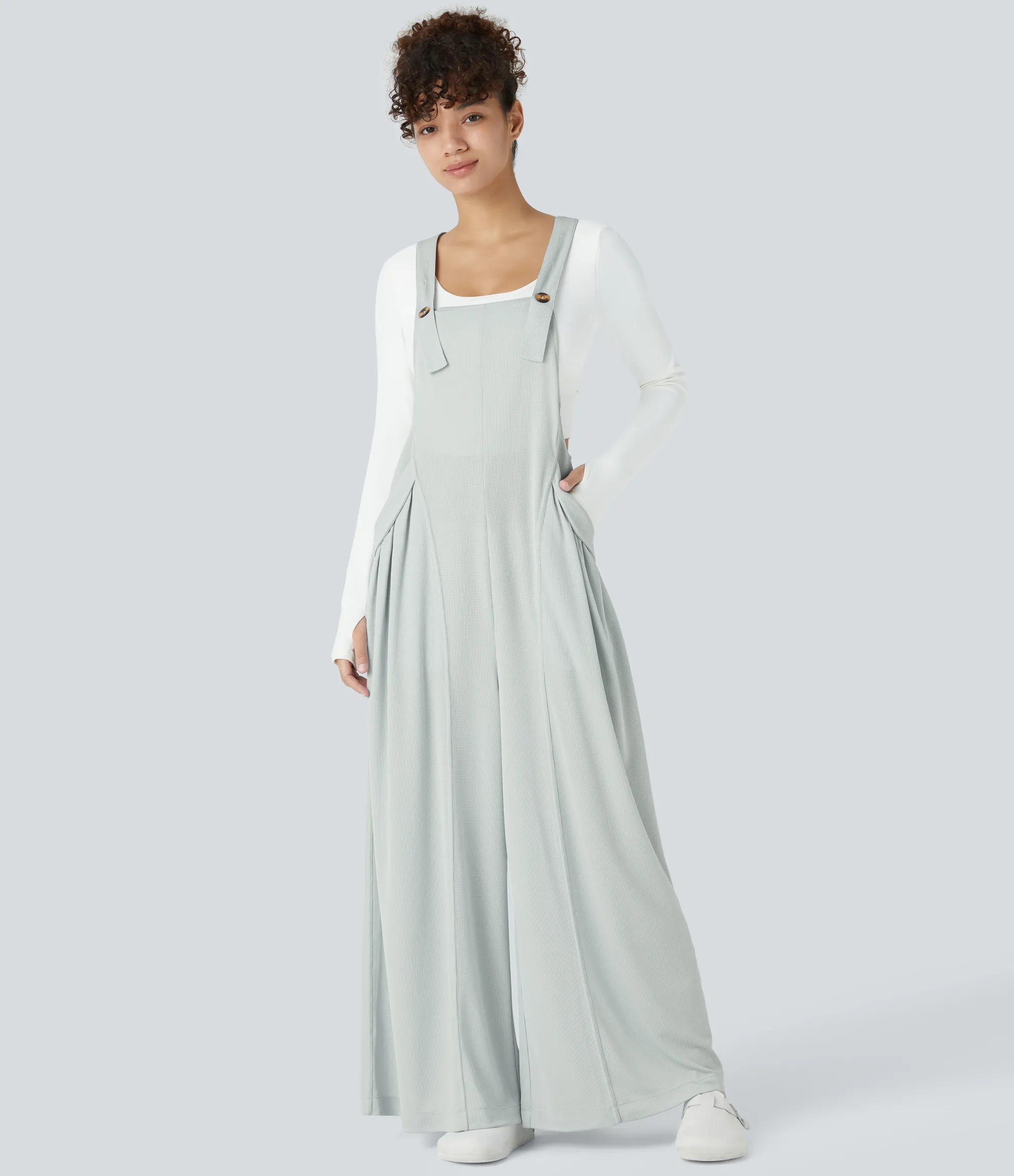 Jumpsuits<HALARA Pocket Wide Leg Waffle Casual Overalls