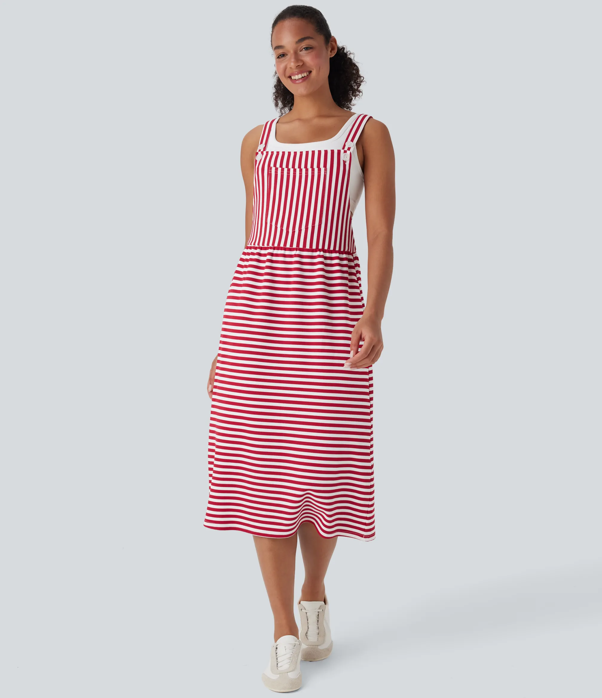 Maxi & Midi Dresses|Dresses<HALARA Pockets Stripe Waffle Casual Pinafore Dress