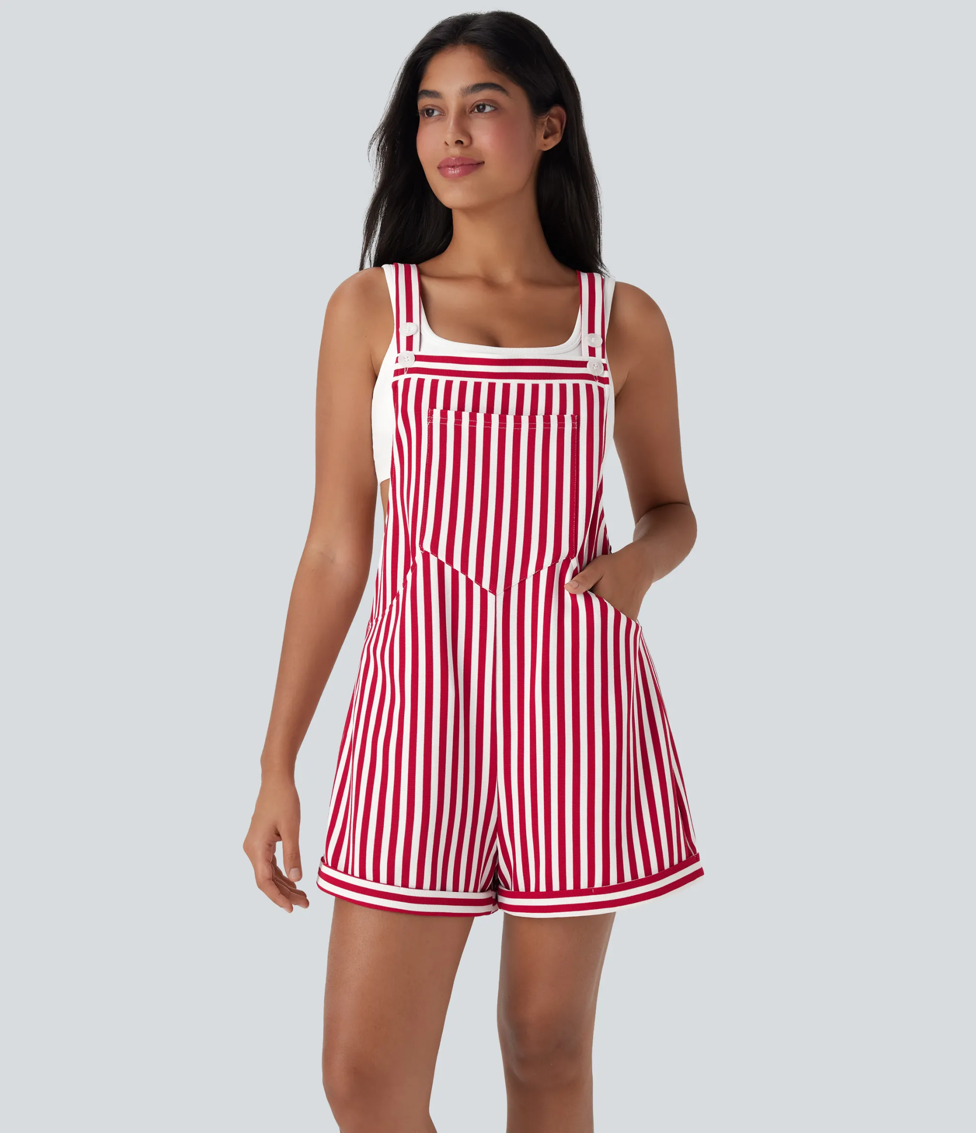 Jumpsuits<HALARA Pockets Stripe Waffle Overalls