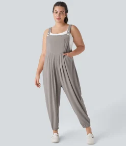 Plus Size<HALARA Pockets Waffle Casual Plus Size Jogger Overalls