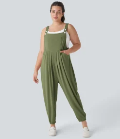 Plus Size<HALARA Pockets Waffle Casual Plus Size Jogger Overalls