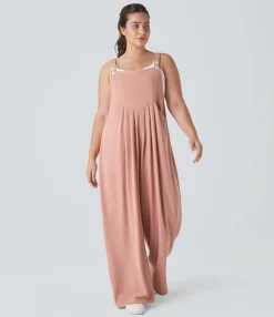 Plus Size<HALARA Pockets Waffle Casual Plus Size Overalls