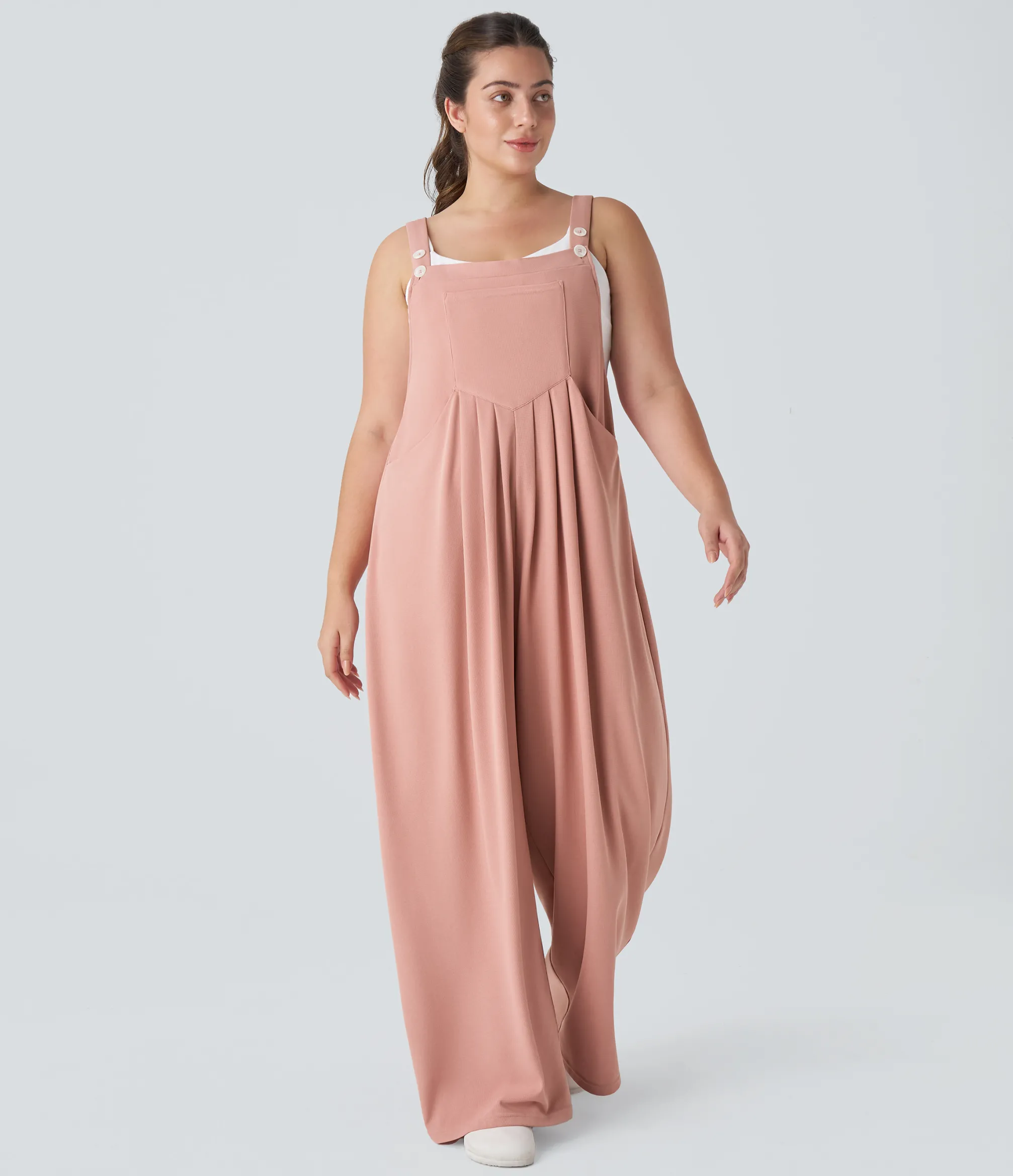 Plus Size<HALARA Pockets Waffle Casual Plus Size Overalls