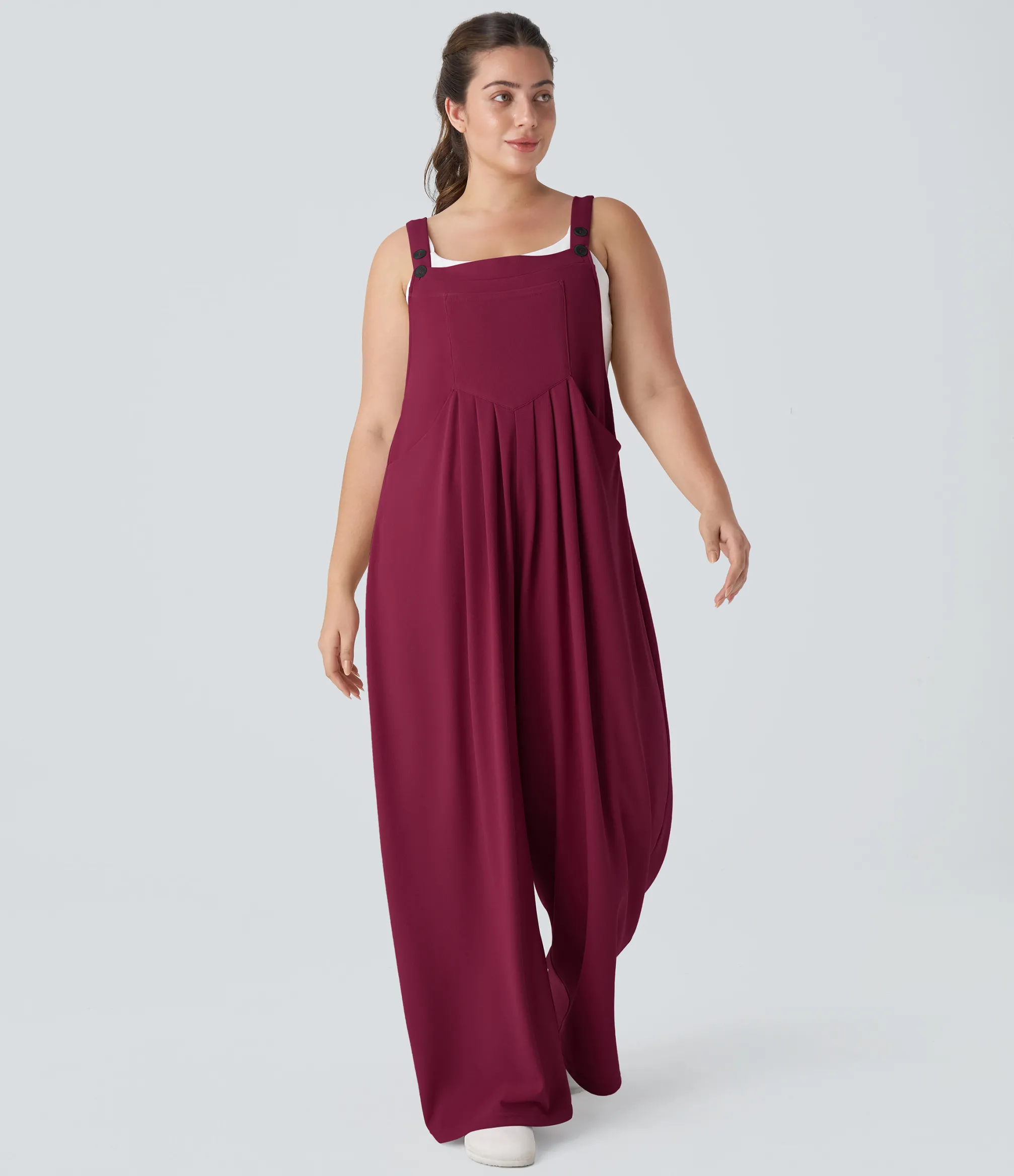 Plus Size<HALARA Pockets Waffle Casual Plus Size Overalls