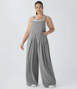 Plus Size<HALARA Pockets Waffle Casual Plus Size Overalls