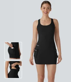 Dresses|Bodycon Dresses<HALARA Racerback Cargo Zipper Pocket 2 Piece Bodycon Mini Dance Active Dress