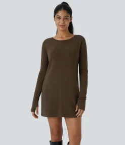 Mini Dresses|Dresses<HALARA Raglan Long Sleeve Thumb Hole Thermal Mini Casual Dress