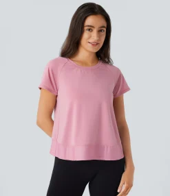 Sports Tops|Sports Tops<HALARA Raglan Sleeve Crossover Hem Quick Dry Running Sports Top