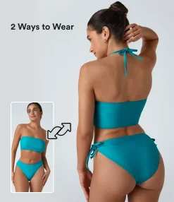 Beachwear<HALARA Removable Strap Halter Bikini Top Swimsuit