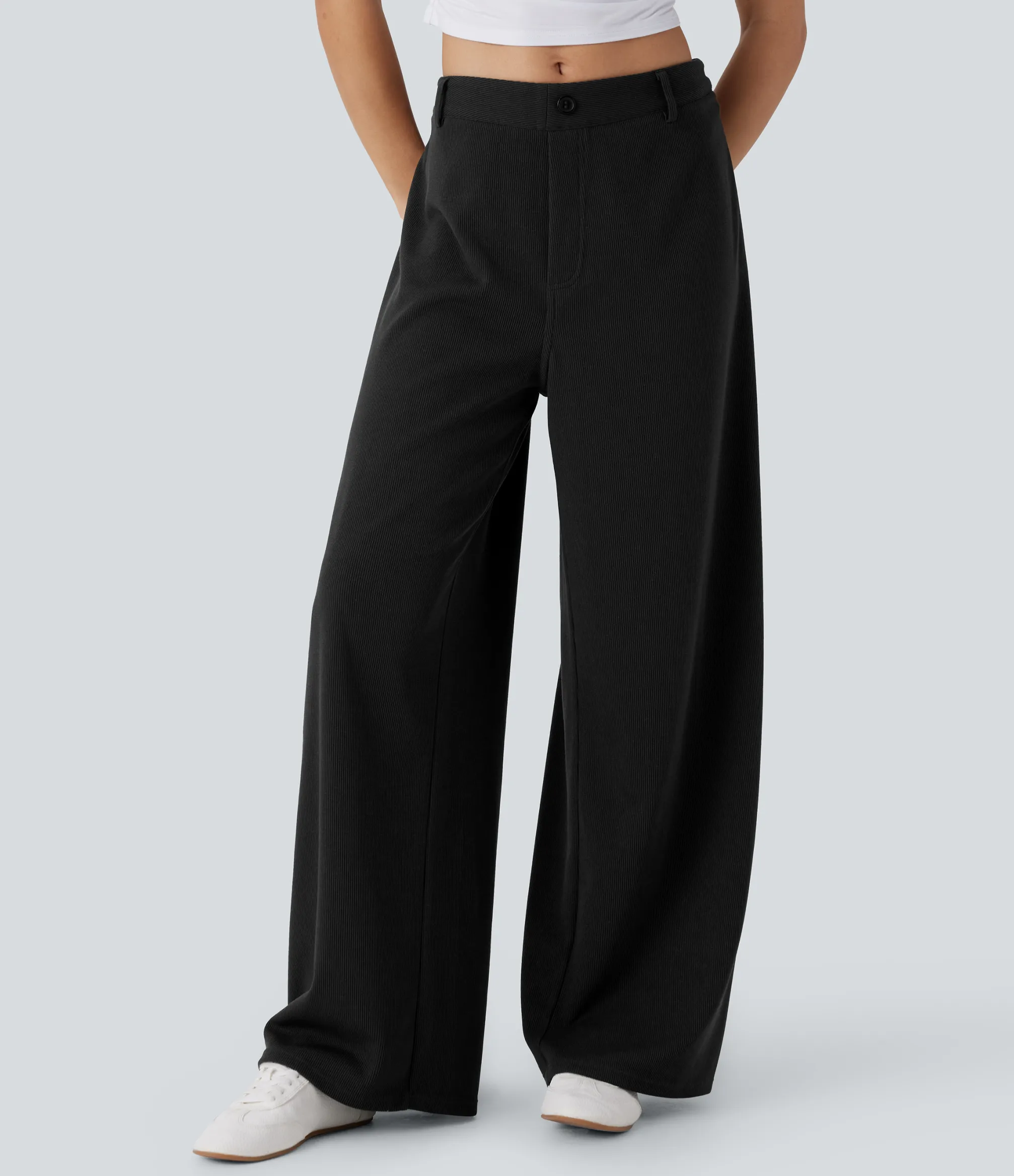 Pants|Wide-Leg Pants<HALARA Ribbed Adjustable Waist Pocket Wide Leg Casual Pants