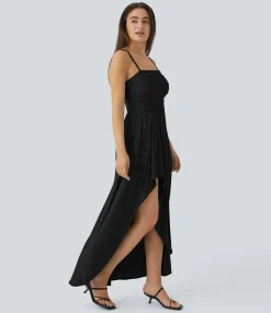 Dresses|Party Dresses<HALARA Ribbed Asymmetric Hem Flowy Maxi Slip Dress