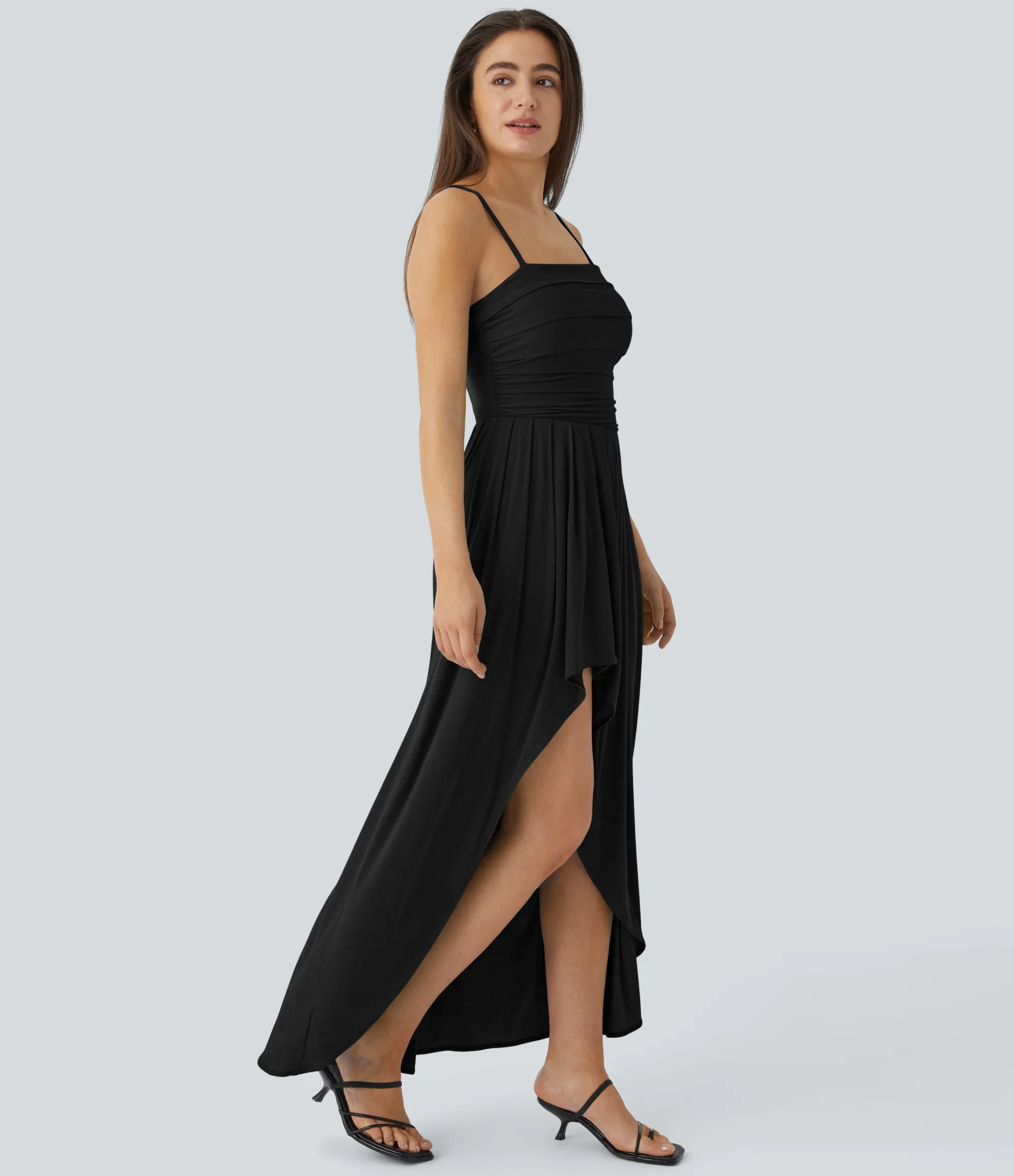 Dresses|Party Dresses<HALARA Ribbed Asymmetric Hem Flowy Maxi Slip Dress