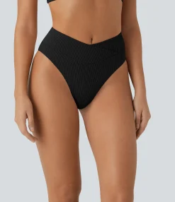 Beachwear<HALARA Ribbed Crossover Bikini Bottom Swimsuit