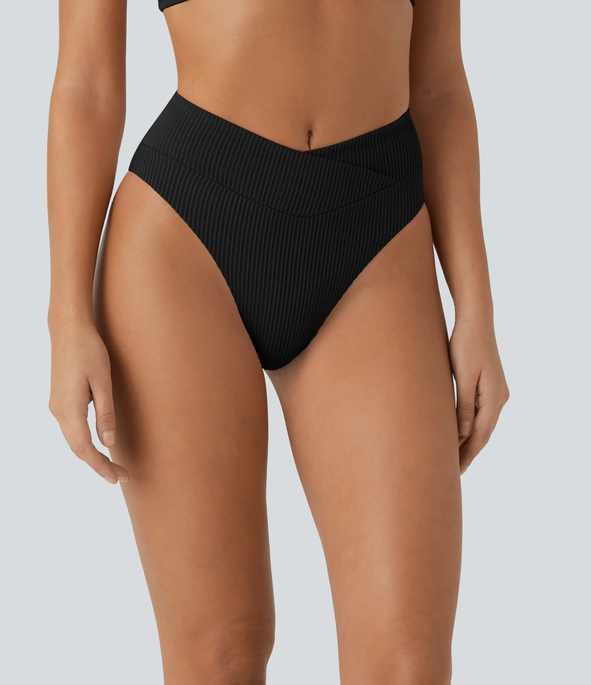 Beachwear<HALARA Ribbed Crossover Bikini Bottom Swimsuit