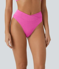 Beachwear<HALARA Ribbed Crossover Bikini Bottom Swimsuit