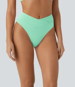 Beachwear<HALARA Ribbed Crossover Bikini Bottom Swimsuit