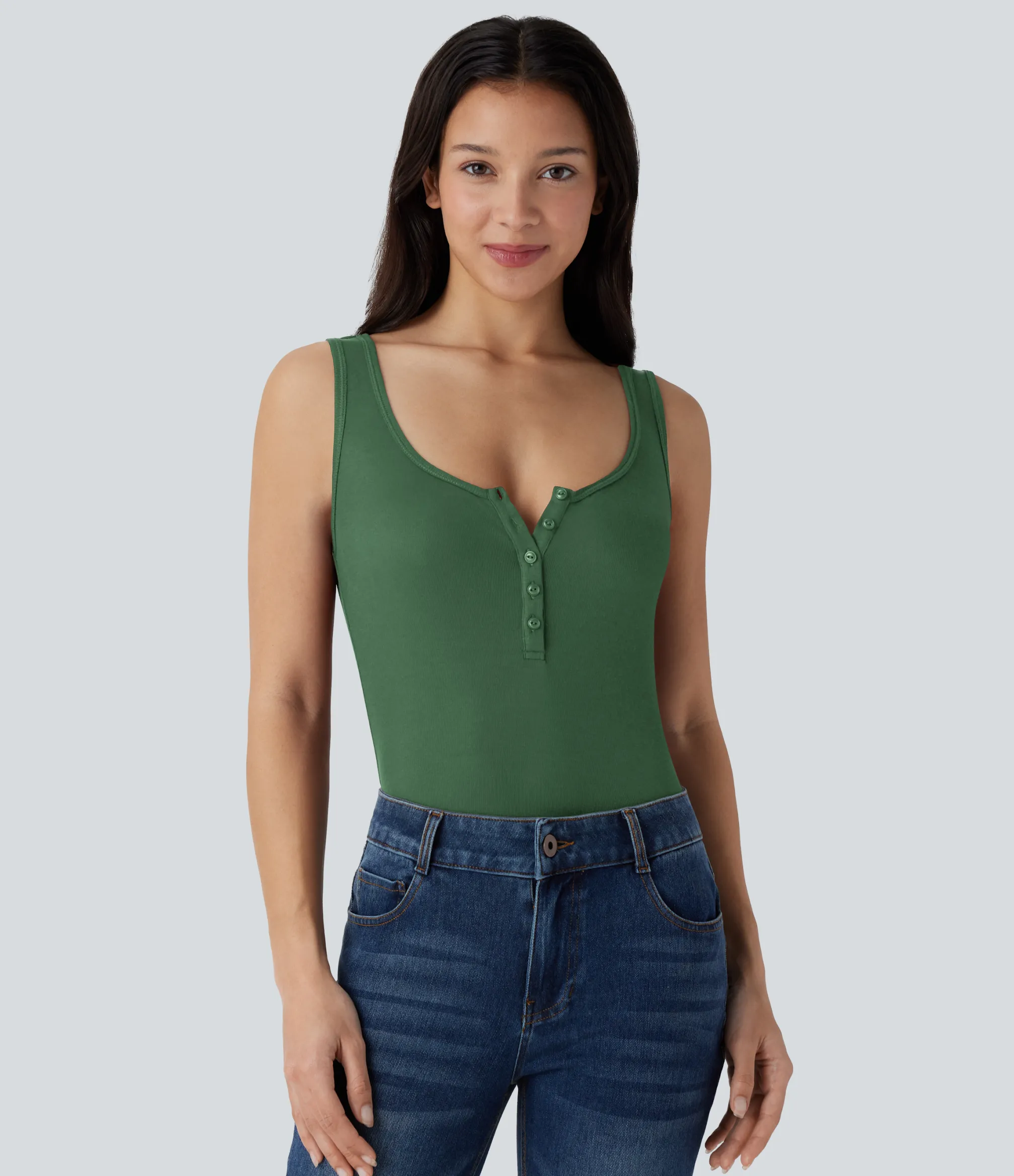 Casual Tops|Tank Tops & Camis<HALARA Ribbed Henley Neck Slim Casual Tank Top