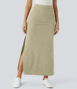 Maxi & Midi Skirts|Skirts<HALARA Ribbed High Waisted Hem A Line Maxi Casual Skirt