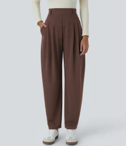 High-Waisted Pants|Work Pants<HALARA Ribbed High Waisted Pocket Barrel Leg Work Pants