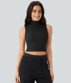 Casual Tops|Tank Tops & Camis<HALARA Ribbed Hooded High Neck Sleeveless Cut Out Cropped Casual Tank Top