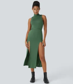 Maxi & Midi Dresses|Dresses<HALARA Ribbed Hooded High Neck Sleeveless Cut Out Tie Back 2-Piece Midi Casual Dress