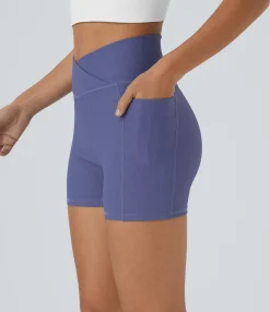 Crossover Shorts|Active Shorts<HALARA Ribbed Knit High Waisted Crossover Pocket Yoga Biker Shorts 3.5''