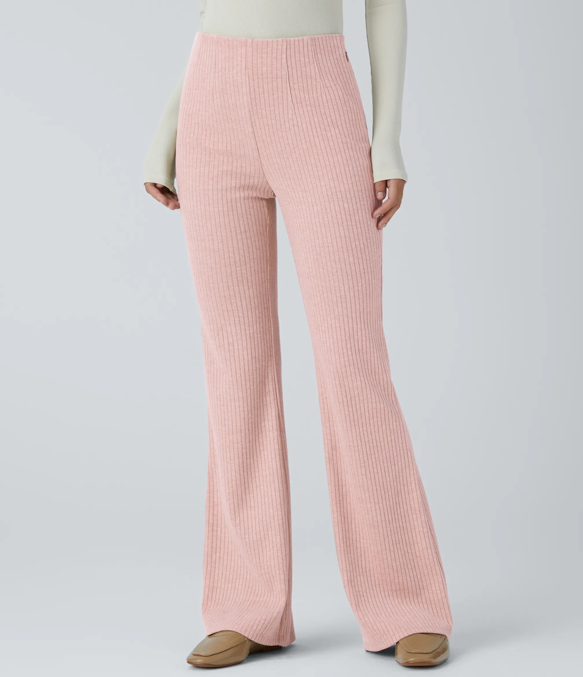 Skinny Pants|High-Waisted Pants<HALARA Ribbed Knit High Waisted Side Zipper Pockets Casual Flare Pants