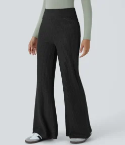 High-Waisted Pants|Flare Pants<HALARA Ribbed Knit High Waisted Pocket Casual Flare Pants Black